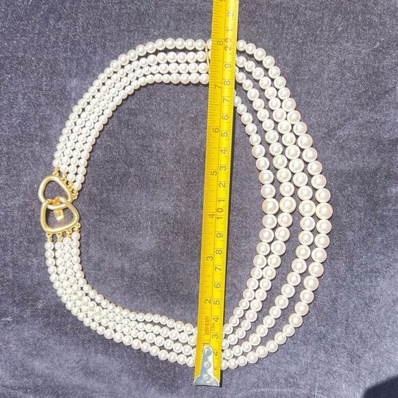 Vintage Tri-Strand Graduated Faux Pearl Choker  Bib Collar Necklace Hook Closure - Picture 5 of 8